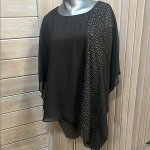 Chico's Asymmetrical Black and White Embellished Blouse
